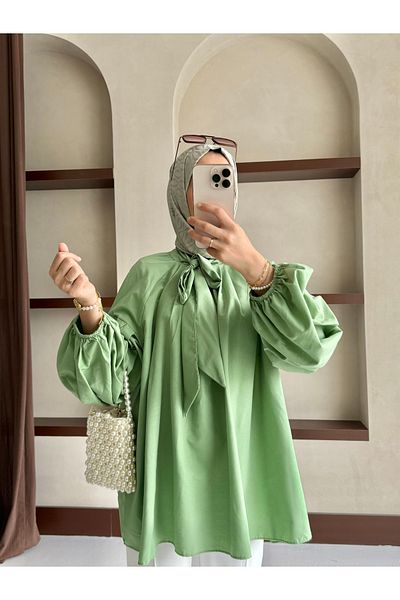 MOONSC Tunic with Tie Collar Tunic