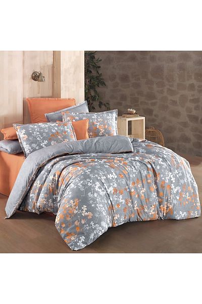 Sarev 100% Cotton Fancy Poplin Enola V2 Double Duvet Cover Set - Gray