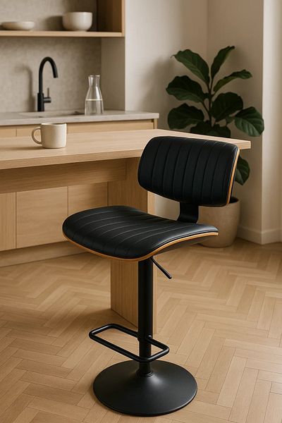 MARIA HOMES Adjustable Black Bar Stool with Backrest – Modern Faux Leather High Chair for Home or Cafe Use
