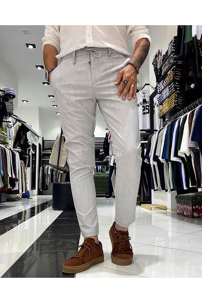 Higo Man Wicking Textured Seersucker Fabric High Waist Men's Trousers
