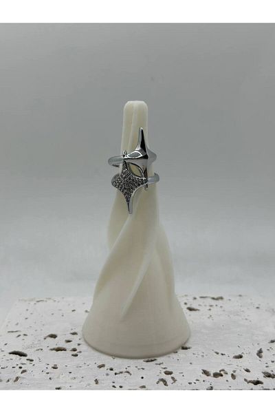 lysiaaccessory Steel Zircon Stone North Star Silver Ring