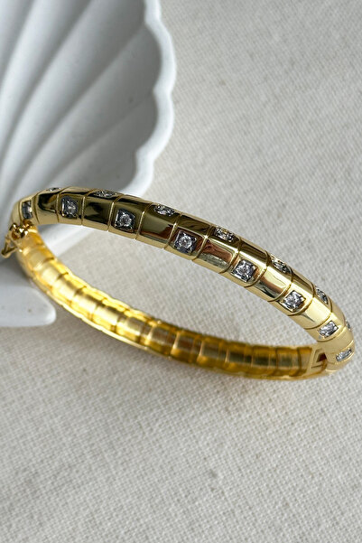 Modacaprea Pirinç 18cm 22 K Taşlı Kadın Kelepçe Bileklik Kadın Kelepçe Karama...