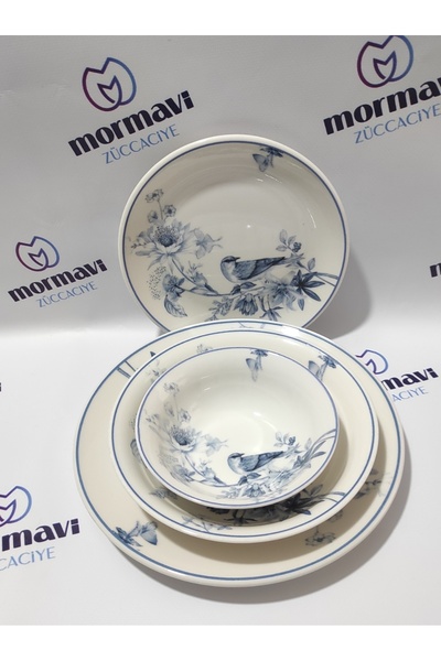 Güral PORSELEN KUŞ MODEL 24 PARÇA 6 KİŞİLİK YEMEK TAKIMI ( 2 adet Napoli bıça...