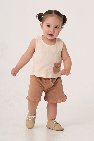bombe Baby Kids Coffee Cotton Shorts 2-Piece Set Trend Fashion Bottom Top Set