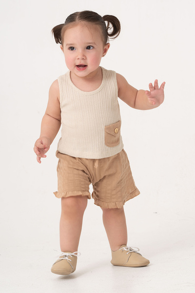 bombe Baby Kids Natural Cotton Shorts 2 Piece Set Trend Fashion Bottom Top Set