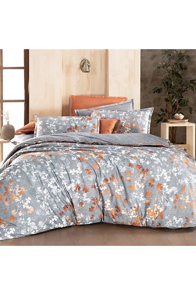 Sarev 100% Cotton Fancy Poplin Enola V2 Double Duvet Cover Set - Gray