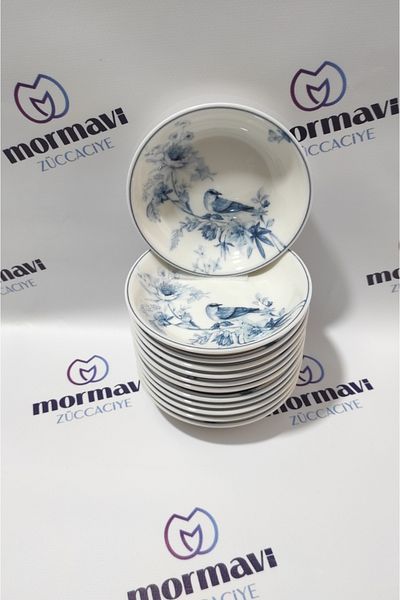 Güral Güral Porcelain Bird 12 Pieces 13 cm (Small) Snack Bowl Breakfast Plate