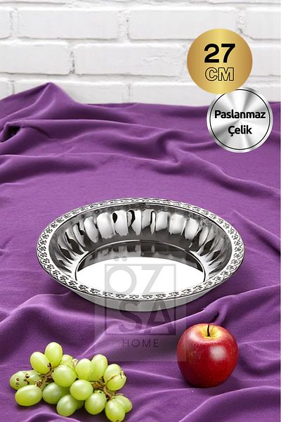 ÖzSa Home Luxury Steel Salad Fruit Plate Salad Bowl Corn Bowl 27 cm