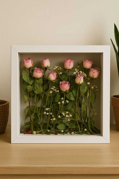 Verda Çerçeve 25x25 Cm Rama de memorie albă adâncă - Cutie de trandafiri cu ramă de memorie adâncă de 6 cm! Hkm Comerț