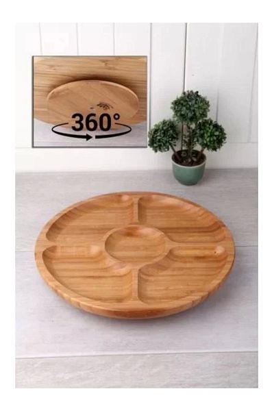 BALSA Ds5-2525 Rotating Bamboo Presentation Plate 5 Compartments 25 cm