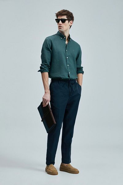Lufian 111010630   Pitaya Linen Shirt Comfort Fit Men's Shirt Green