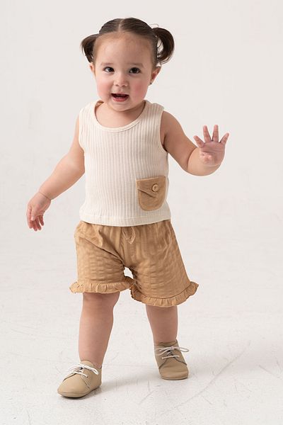 bombe Baby Kids Camel Cotton Shorts 2-Piece Set Trend Fashion Bottom Top Set