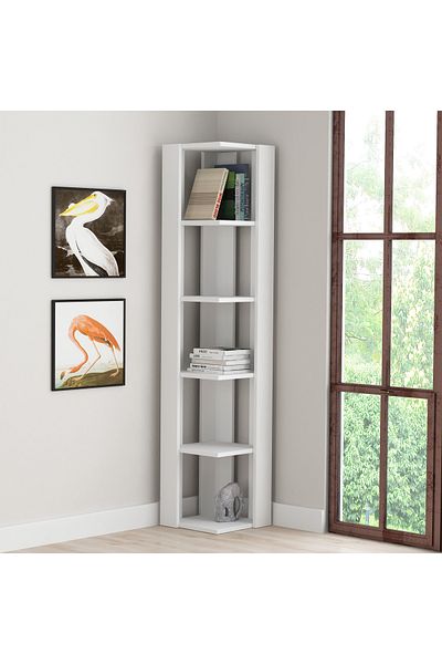 Mourah Home Nati 6-Tier Corner Bookcase – Modern Floor Cabinet Storage Book Shelf for Living Room