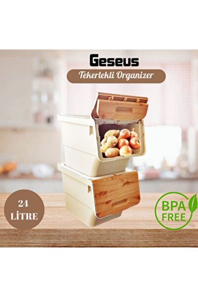 Geseus Motek Patateslik Soğanlık Sepeti Oyuncak Kutusu Tekerlekli Organızer Ç...