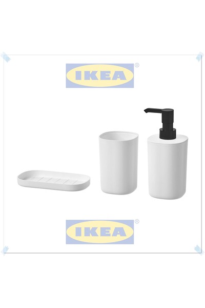 IKEA Storavan Beyaz Banyo Seti, Diş Fırçalık, Sabunluk ve Tepsisi, 3 Parça