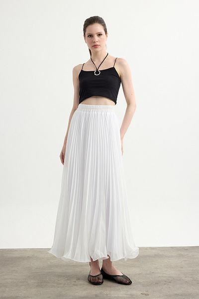 Birgül Bektaş Ecru Line Chiffon Skirt