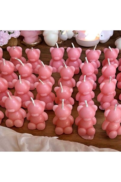 aralmini 25 Adet Pembe Özel Mini Ayıcık Mum Davet Nikah Söz Nişan Kına Hediye...