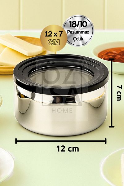 ÖzSa Home 6Pcs 18/10 Stainless Steel 12cm Storage Container Vacuum Storage Container with Lid Transparent Bowl with Lid