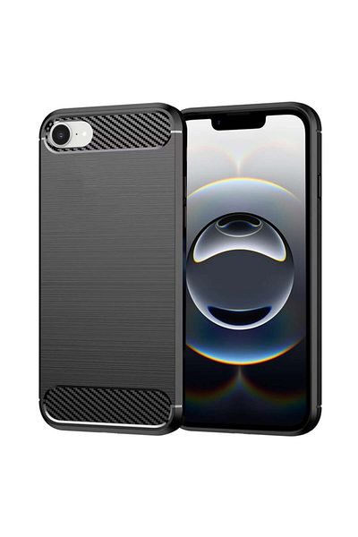 SKYDDAR INNOVATION Case for iPhone 16e, Carbon Silicone, Slim, with Carbon Fiber texture, Black, set with sticker