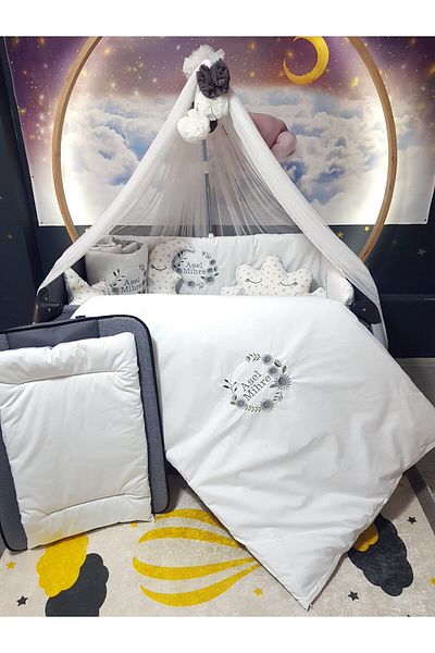 bebek iklimi Embroidered Baby Sleeping Set 70X110 - Named, Luxury Mosquito Net, Mosquito Net Apparatus