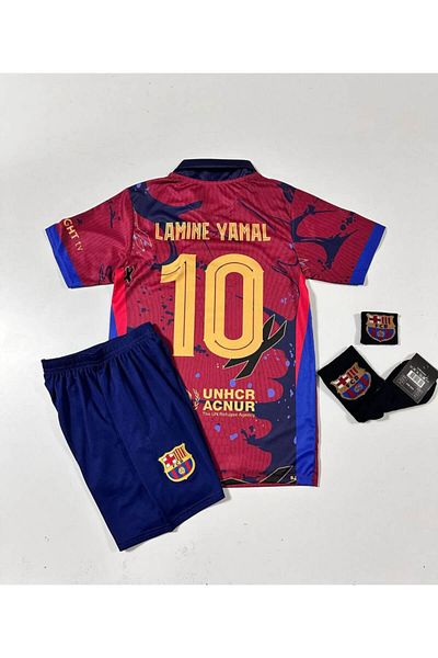 DAYIBALI DÜKKAN FCB Laminated Patch 2025/26 جديد مخصص قصير الأكمام بورجوندي مفهوم الأطفال جيرسي مع شعار النبالة مجموعة من 4