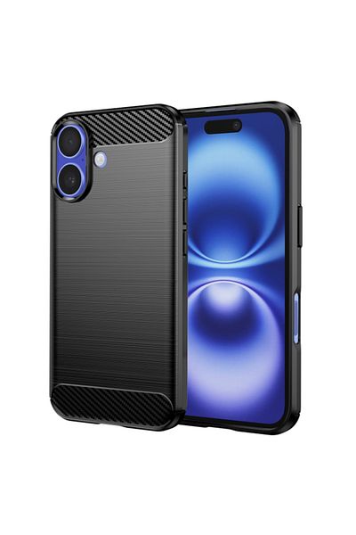 SKYDDAR INNOVATION Case for IPhone 16, Carbon Silicone, Slim, with Carbon Fiber Texture, Black, sticker set