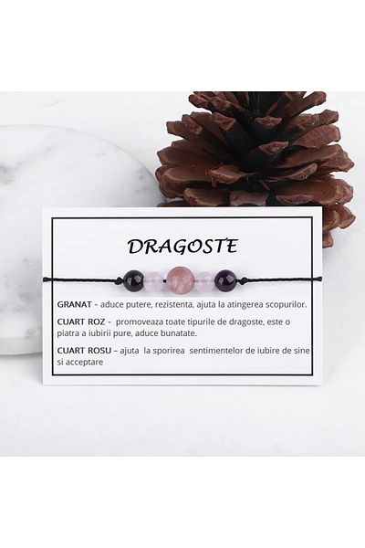 animis beauty Bratara Dragoste cristaloterapie, tip snur din pietre naturale semipretioase, unisex, reglabila
