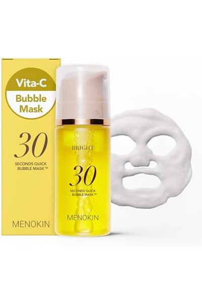 MOISTEN MENOKIN 30-Second Quick Bubble Mask (Bright), Korean Face Mask with Glutathione & Vitamins, Radiance