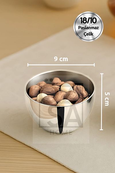 ÖzSa Home 6 Pieces 18/10 - 304 Quality Stainless Steel Snack Bowl Nut Holder Snack Bowl Set 9 cm Bowl