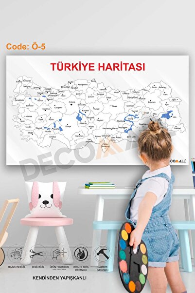 DECOMALL Ö-5 Türkiye Haritası Boyanabilir Eğitici Ve Öğretici Çocuk Odası Duv...