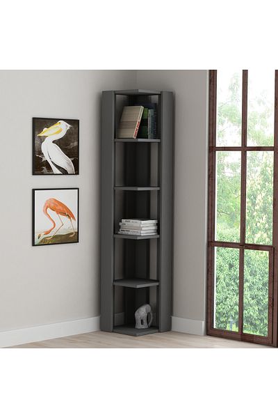Mourah Home Nati 6-Tier Corner Bookcase – Modern Floor Cabinet Storage Book Shelf for Living Room