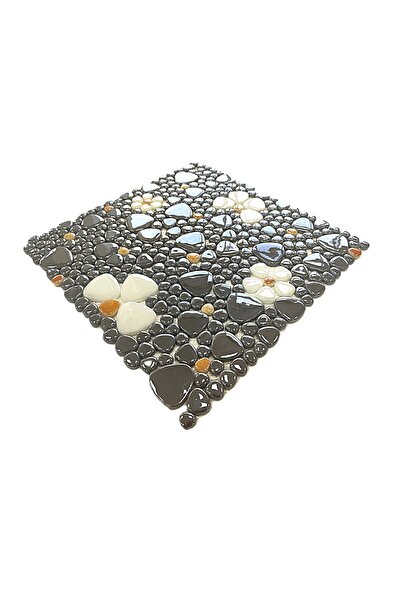 MozaiKristaL Füme, Beyaz, Sarı Çiçek Desenli 31,5x31,5cm. Fileli Cam Mozaik. ( 5 File Karo=0.5 m2 Fiyatıdır )