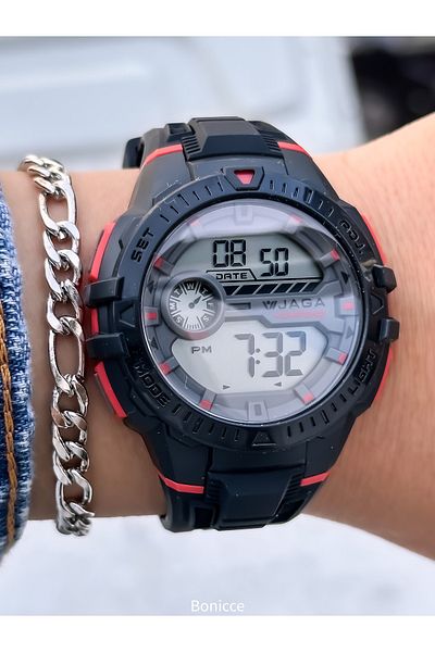 Jaga 45mm Pool Sea Use,Lighted,Calendar,Stopwatch Blue Silicone Digital Sport Women Wrist Watch