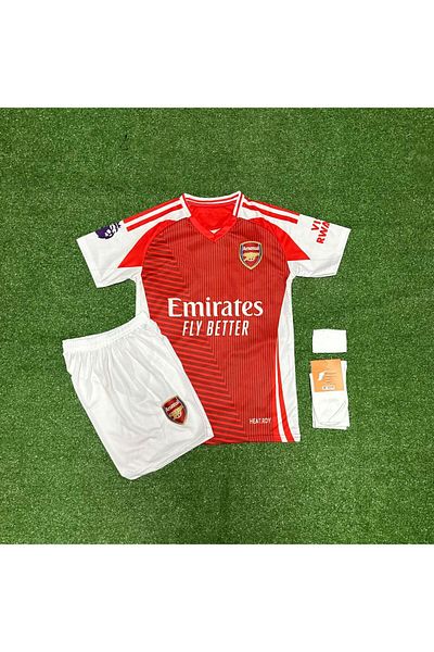 DAYIBALI DÜKKAN DAYIBALI ARS موسم 2025/26 Declan Rice Home قميص قصير الأكمام أحمر أبيض للأطفال طقم من 4 قطع
