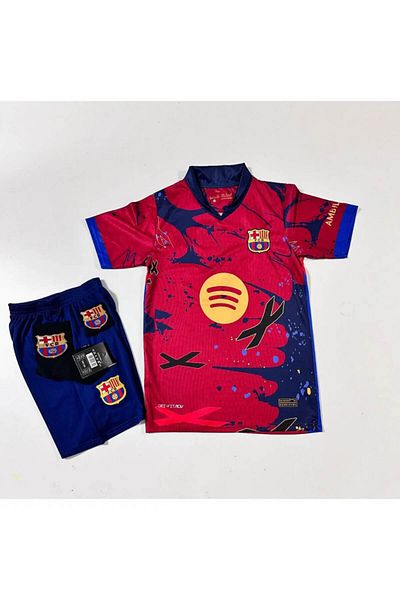 DAYIBALI DÜKKAN FCB Laminated Patch 2025/26 جديد مخصص قصير الأكمام بورجوندي مفهوم الأطفال جيرسي مع شعار النبالة مجموعة من 4
