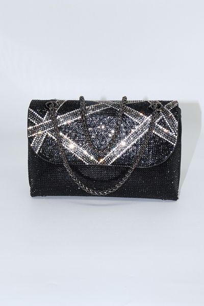 KEEBA Black Evening Bag with Stones. Women's Black Evening Dress Stone Bag. Wedding Graduation Portfolio Clutch Invitation Bag