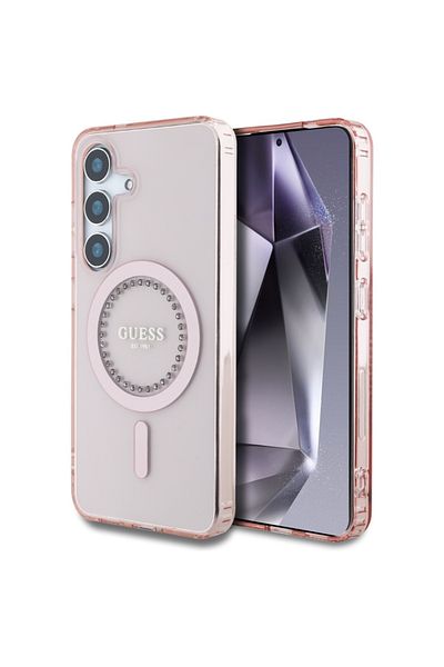 Guess Case For Samsung Galaxy S25 Ultra Iml Rhinestones Magsafe, - Pink