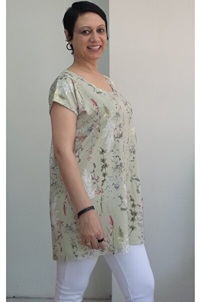 Mertcan Butik Μπλουζάκι από χτενισμένο βισκόζη με χαμηλό μανίκι με πράσινο μέγεθος