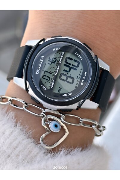 Jaga 32mm Pool Sea Use,Lighted,Calendar,Chronometer Black Silicone Digital Sport Women Wrist Watch