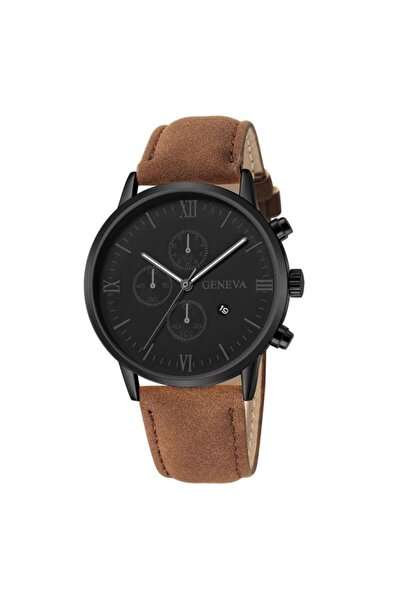 REDz Accessories Ρολόι Geneva Model, Δέρμα, Μαύρα Καντράν, Καφέ/Μαύρο