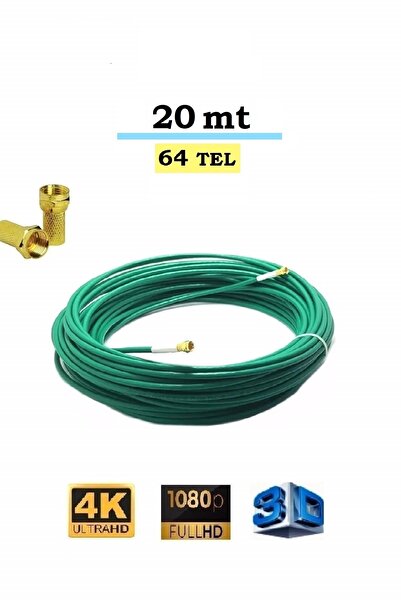 Vwin 20 Metre 64 TEL Gold Uçlu Rg6/U4 Anten Kablosu 3D 4K Full HD 1080 "Hazır...