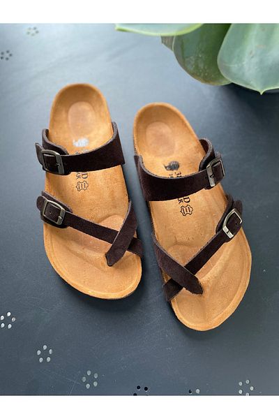 Land of Cork Anatomical Flip Flops Handmade Women's Slippers Suede Leather Cork Sole, Arc Supported