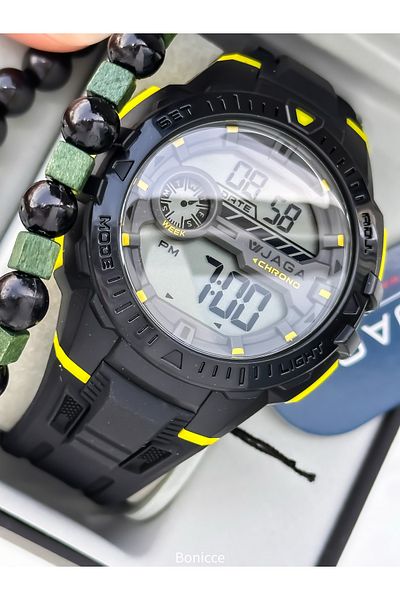 Jaga 45mm Pool Sea Use,Black Silicone Digital Sport Men's Wrist Watch with Light,Calendar,Stopwatch