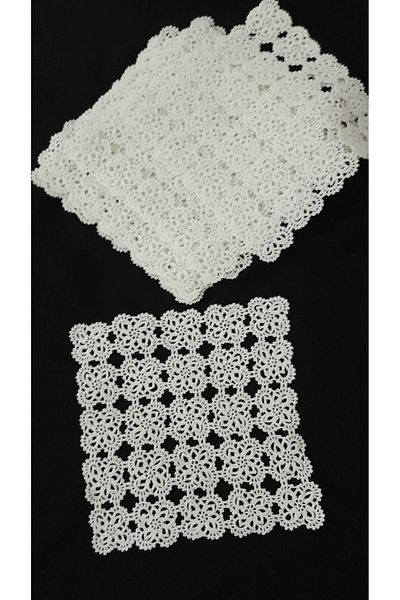 Papatyam Hand Knitted Crocheted 11 Pcs Napkin (18X18)Showcase Kit Lace/Vintage/Craft Dowry Lace/Cotton Rope