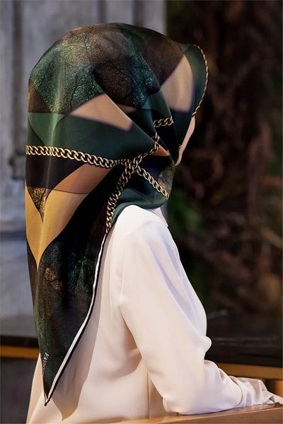 Vissona Μεταξωτό μαντήλι Twill Emerald Green, Μαύρο