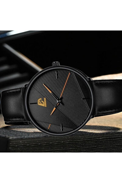 REDz Accessories Ρολόι με εμφάνιση δέρματος, εξαιρετικά λεπτό, ανδρικό, χρονογράφος, μαύρο-ροζ