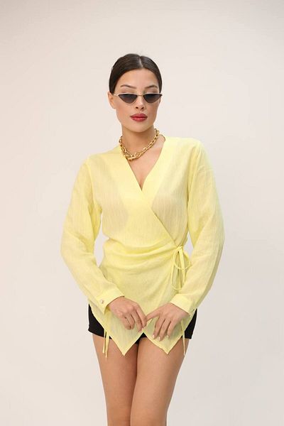 YONEZ MODA Women's Comfortable Fit Loose Monaco Side Tie Shirt