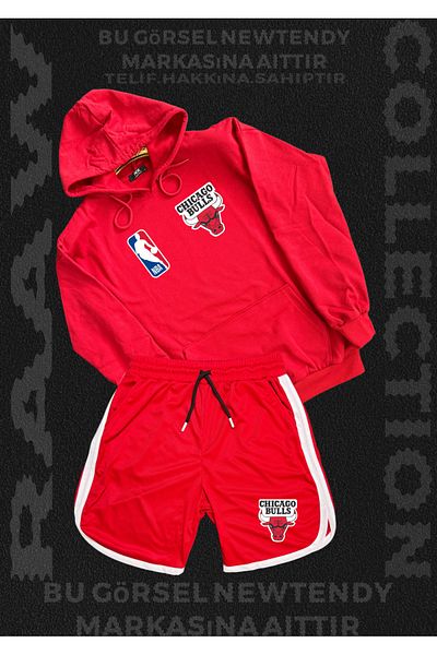 Minikelya Chigago Bulls Team Sweatshirt Shorts Combination Set for Fans 2 Items