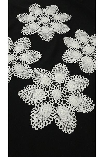 Papatyam Hand Knitted Crochet 4 Pcs (23cm Diameter) Bedroom Lace/Vintage/Craft Dowry Lace/Floss Rope