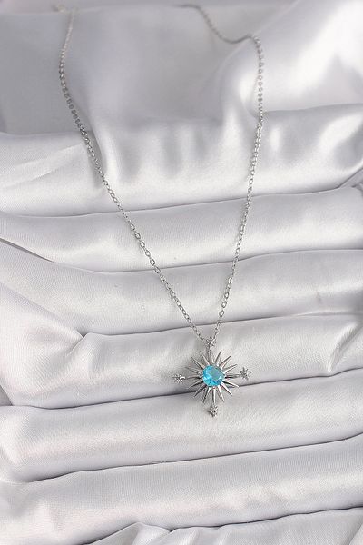 Skygo 316L Steel Silver Color Chain Blue Stone Detailed North Star Model Women's Necklace - Tj-Bko9807